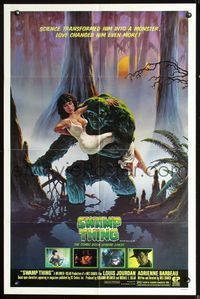 2n869 SWAMP THING 1sheet '82 Wes Craven, cool Richard Hescox art of him holding Adrienne Barbeau!!