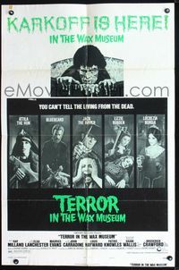 2n887 TERROR IN THE WAX MUSEUM style B one-sheet '73 where you can't tell the living from the dead!