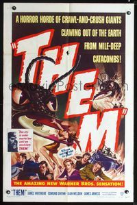 2n893 THEM one-sheet '54 classic sci-fi, cool art of horror horde of giant bugs terrorizing people!