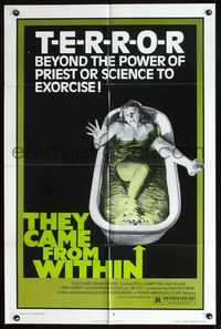 2n894 THEY CAME FROM WITHIN one-sheet '76 David Cronenberg, art of terrified girl in bath tub!