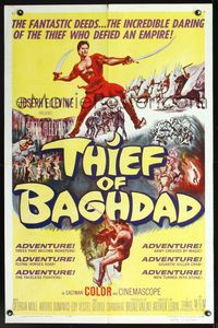 2n896 THIEF OF BAGHDAD one-sheet '61 daring Steve Reeves does fantastic deeds and defies an empire!