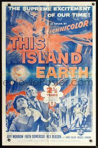 2n900 THIS ISLAND EARTH one-sheet movie poster R64 sci-fi classic, Jeff Morrow, a planet gone mad!