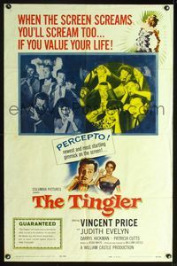 2n906 TINGLER 1sheet '59 Vincent Price, William Castle, terrified audience, presented in Percepto!