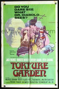 2n908 TORTURE GARDEN one-sheet movie poster '67 Robert Bloch, do you dare see what Dr. Diabolo sees?