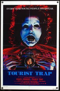 2n909 TOURIST TRAP one-sheet '79 Charles Band, wacky horror image of masked woman with camera!