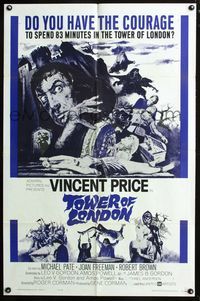 2n911 TOWER OF LONDON one-sheet movie poster '62 Vincent Price, Roger Corman, cool montage artwork!
