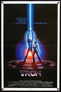 2n917 TRON one-sheet movie poster '82 Walt Disney sci-fi, Jeff Bridges, cool special effects!