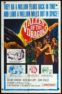 2n930 VALLEY OF THE DRAGONS one-sheet '61 Jules Verne dinosaurs, giant spiders, hairy monsters!