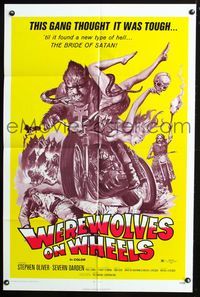 2n945 WEREWOLVES ON WHEELS 1sheet '71 great artwork of wolfman biker on motorcycle by Joseph Smith!