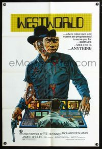 2n946 WESTWORLD one-sheet movie poster '73 cool artwork of cyborg Yul Brynner by Neal Adams!
