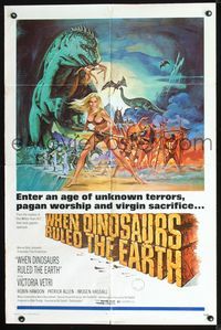 2n951 WHEN DINOSAURS RULED THE EARTH one-sheet poster '71 Hammer, artwork of sexy savage cavewomen!