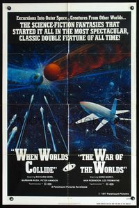 2n952 WHEN WORLDS COLLIDE/WAR OF THE WORLDS one-sheet poster '77 cool sci-fi artwork by John Berkey!
