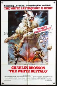 2n953 WHITE BUFFALO 1sh '77 Charles Bronson, great exotic Boris Vallejo art of men against monster!