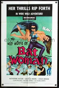 2n956 WILD WORLD OF BATWOMAN one-sheet '66 cool artwork of sexy female super hero by J. Syphers!