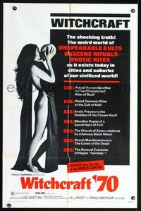 2n960 WITCHCRAFT '70 one-sheet '70 Italian horror, image of sexy nearly-naked girl kissing skull!