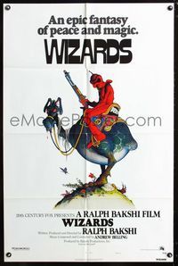 2n965 WIZARDS style A one-sheet movie poster '77 Ralph Bakshi, cool fantasy art by William Stout!