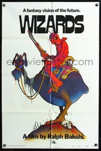 2n964 WIZARDS teaser one-sheet movie poster '77 Ralph Bakshi, cool William Stout fantasy art!