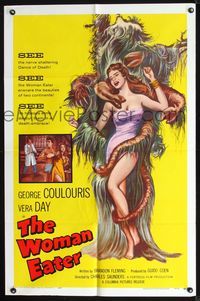 2n966 WOMAN EATER one-sheet '59 art of wacky tree monster eating super sexy woman in skimpy outfit!