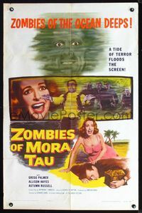 2n973 ZOMBIES OF MORA TAU one-sheet '57 terrified Allison Hayes, terror on the African voodoo coast!