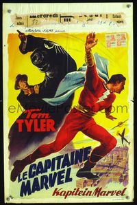 2o363 ADVENTURES OF CAPTAIN MARVEL Belgian poster '40s cool artwork of Tom Tyler in costume by Wik!