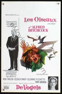 2o369 BIRDS Belgian movie poster '63 Alfred Hitchcock classic starring Tippi Hedren!