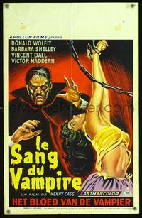 2o372 BLOOD OF THE VAMPIRE Belgian '58 great artwork of the monster & his sexy chained victim!