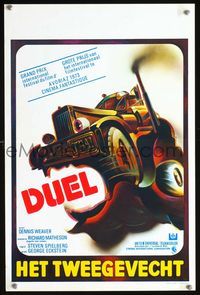 2o387 DUEL Belgian movie poster '72 Steven Spielberg, cool wacky different art of living truck!