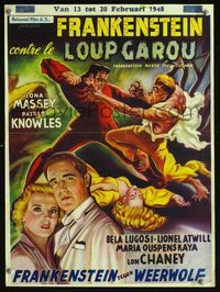 2o400 FRANKENSTEIN MEETS THE WOLF MAN Belgian 1947 cool different art of Bela Lugosi vs Lon Chaney!