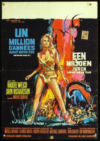 2o357 ONE MILLION YEARS B.C. Belgian 18x25 '66 art of sexiest prehistoric cave woman Raquel Welch!