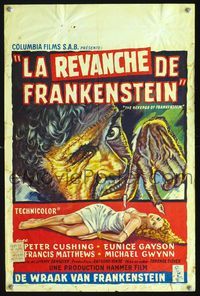 2o434 REVENGE OF FRANKENSTEIN Belgian movie poster '58 cool artwork of stitched monster & sexy girl!