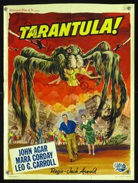 2o443 TARANTULA Belgian '55 Jack Arnold, art of town running from 100 foot high spider monster!