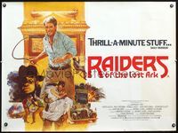 2o324 RAIDERS OF THE LOST ARK British quad '81 cool different of Harrison Ford by Brian Bysouth!