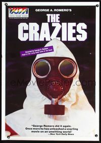 2o816 CRAZIES video 1sh R1980s George Romero, great super close image of creepy hooded man in gas mask!
