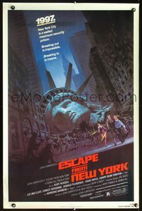 2o834 ESCAPE FROM NEW YORK 1sheet '81 John Carpenter, art of decapitated Lady Liberty by Barry E. Jackson!