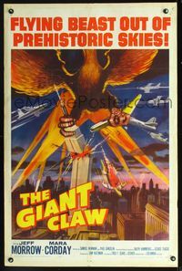 2o845 GIANT CLAW one-sheet '57 great art of winged monster from 17,000,000 B.C. destroying city!