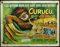 2o021 CURUCU BEAST OF THE AMAZON style A 1/2sheet '56 Universal, great monster art by Reynold Brown!
