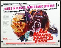 2o030 FIVE MILLION YEARS TO EARTH 1/2sheet '67 cities in flames, world panic spreads, art by Gerald Allison!