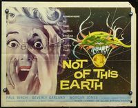 2o056 NOT OF THIS EARTH half-sheet '57 classic close up art of screaming girl & alien monster!