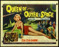 2o059 QUEEN OF OUTER SPACE style B 1/2sheet '58 artwork of sexy full-length Zsa Zsa Gabor on Venus!