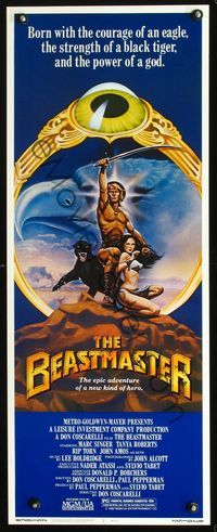 2o099 BEASTMASTER insert '82 cool fantasy art of barechested Marc Singer & sexy Tanya Roberts!