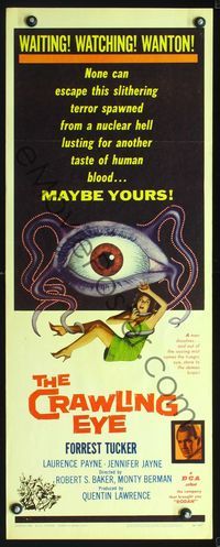 2o121 CRAWLING EYE insert movie poster '58 classic artwork of eyeball monster with victim!