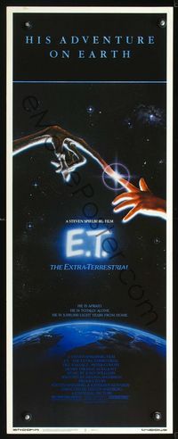 2o136 E.T. THE EXTRA TERRESTRIAL insert movie poster '82 Steven Spielberg classic, John Alvin art!