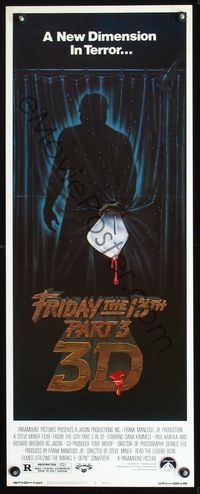 2o152 FRIDAY THE 13th 3 - 3D insert poster '82 slasher sequel, art of Jason stabbing through shower!