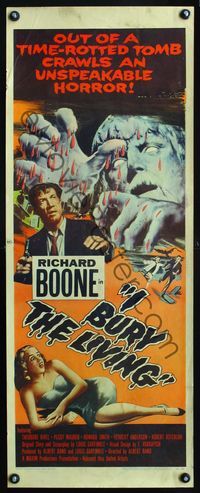 2o167 I BURY THE LIVING insert poster '58 out of a time-rotted tomb crawls an unspeakable horror!