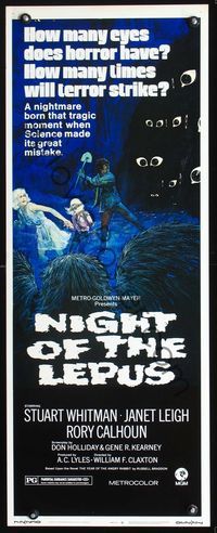 2o200 NIGHT OF THE LEPUS insert movie poster '72 cool monster art, how many eyes does horror have!