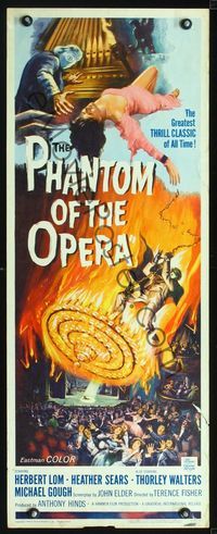 2o210 PHANTOM OF THE OPERA insert poster '62 Hammer horror, Herbert Lom, cool art by Reynold Brown!