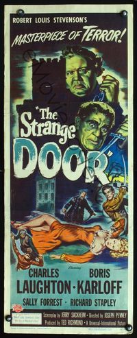 2o242 STRANGE DOOR insert poster '51 art of Boris Karloff, Charles Laughton & sexy Sally Forrest!