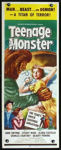 2o245 TEENAGE MONSTER insert poster '57 great art of wacky beast attacking sexy Anne Gwynne in bed!