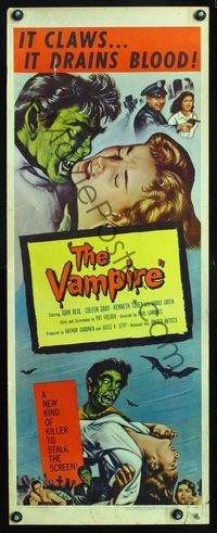 2o259 VAMPIRE insert '57 John Beal, it claws, it drains blood, cool art of monster & victim!