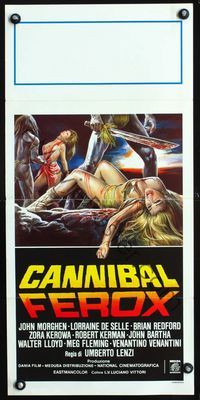 2o483 CANNIBAL FEROX Italian locandina poster '80 Umberto Lenzi, gruesome art of slain sexy women!